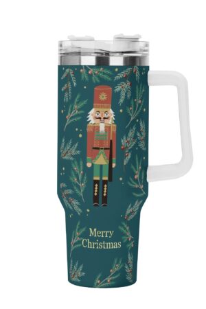 Personalized 40oz Stainless Steel Tumbler Gift With White Handle and Straw