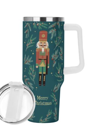 Personalized 40oz Stainless Steel Tumbler Gift With White Handle and Straw