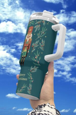 Personalized 40oz Stainless Steel Tumbler Gift With White Handle and Straw