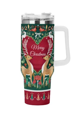 Personalized 40oz Stainless Steel Tumbler Gift With White Handle and Straw