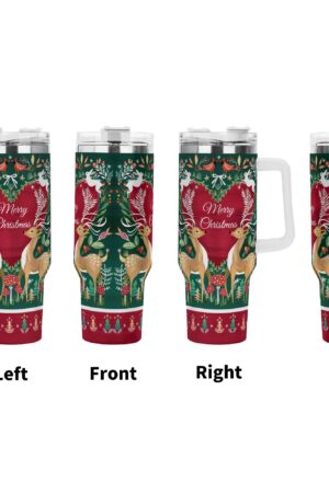 Personalized 40oz Stainless Steel Tumbler Gift With White Handle and Straw