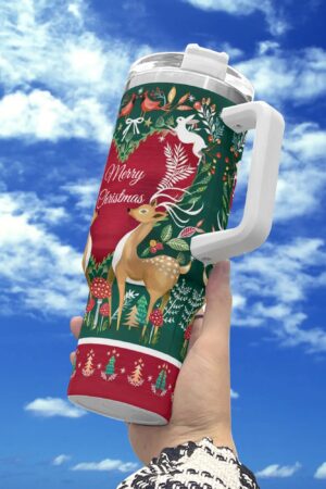 Personalized 40oz Stainless Steel Tumbler Gift With White Handle and Straw