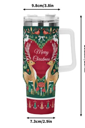 Personalized 40oz Stainless Steel Tumbler Gift With White Handle and Straw