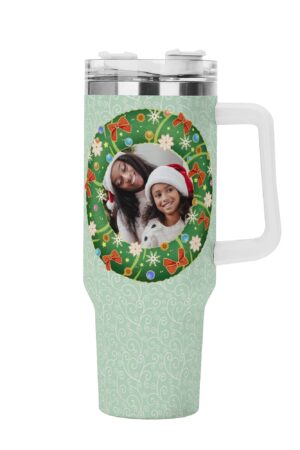 Personalized 40oz Stainless Steel Tumbler Gift With White Handle and Straw