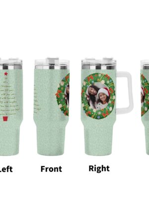 Personalized 40oz Stainless Steel Tumbler Gift With White Handle and Straw