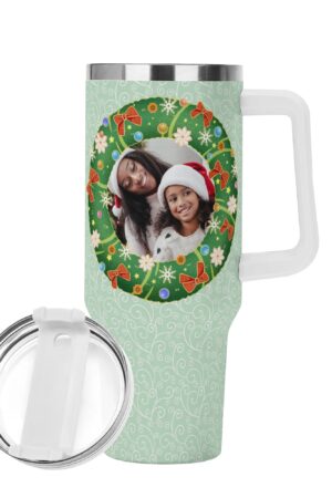 Personalized 40oz Stainless Steel Tumbler Gift With White Handle and Straw