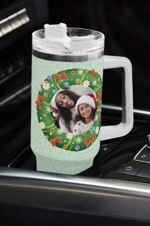 Personalized 40oz Stainless Steel Tumbler Gift With White Handle and Straw