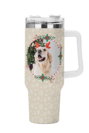 Personalized 40oz Stainless Steel Tumbler Gift With White Handle and Straw