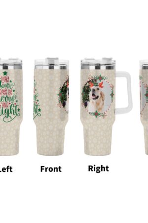 Personalized 40oz Stainless Steel Tumbler Gift With White Handle and Straw
