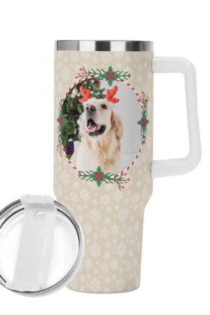 Personalized 40oz Stainless Steel Tumbler Gift With White Handle and Straw