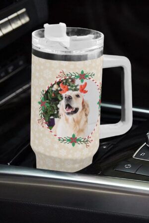 Personalized 40oz Stainless Steel Tumbler Gift With White Handle and Straw