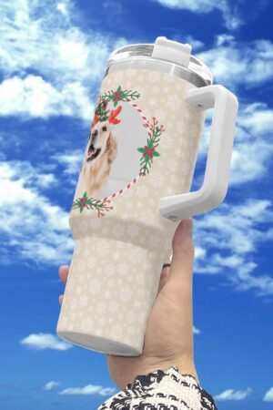 Personalized 40oz Stainless Steel Tumbler Gift With White Handle and Straw