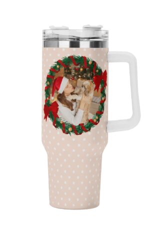 Personalized 40oz Stainless Steel Tumbler Gift With White Handle and Straw