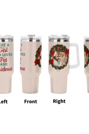 Personalized 40oz Stainless Steel Tumbler Gift With White Handle and Straw
