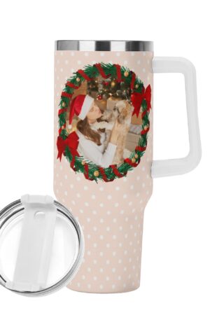 Personalized 40oz Stainless Steel Tumbler Gift With White Handle and Straw