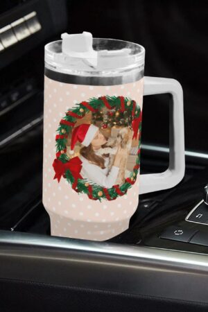 Personalized 40oz Stainless Steel Tumbler Gift With White Handle and Straw