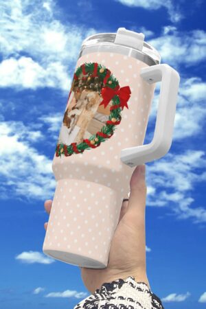 Personalized 40oz Stainless Steel Tumbler Gift With White Handle and Straw