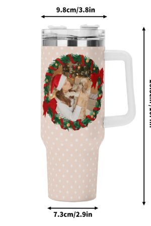 Personalized 40oz Stainless Steel Tumbler Gift With White Handle and Straw