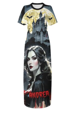 Women's Short Sleeve Dress Casual All Over Print Tshirt Long Dresses