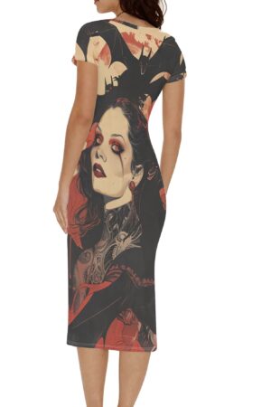 Women's Short Sleeve Dress Casual All Over Print Tshirt Long Dresses