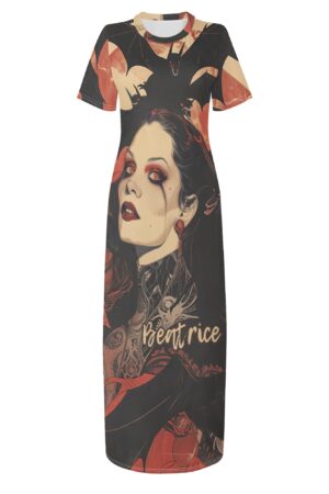 Women's Short Sleeve Dress Casual All Over Print Tshirt Long Dresses