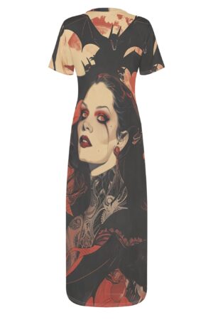 Women's Short Sleeve Dress Casual All Over Print Tshirt Long Dresses