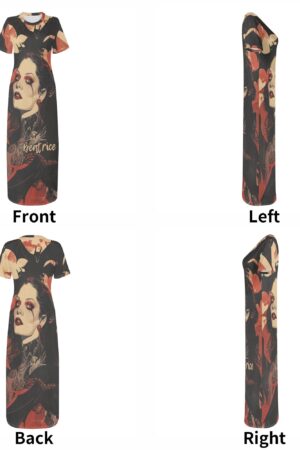 Women's Short Sleeve Dress Casual All Over Print Tshirt Long Dresses