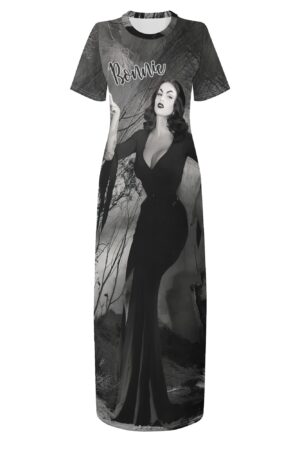 Women's Short Sleeve Dress Casual All Over Print Tshirt Long Dresses