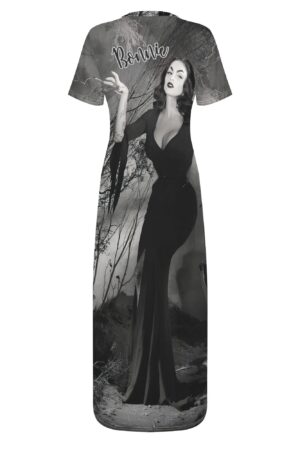 Women's Short Sleeve Dress Casual All Over Print Tshirt Long Dresses