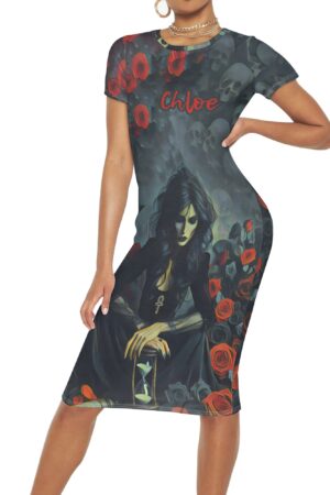 Women's Short Sleeve Dress Casual All Over Print Tshirt Long Dresses