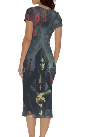 Women's Short Sleeve Dress Casual All Over Print Tshirt Long Dresses