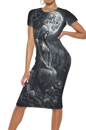 Women's Short Sleeve Dress Casual All Over Print Tshirt Long Dresses