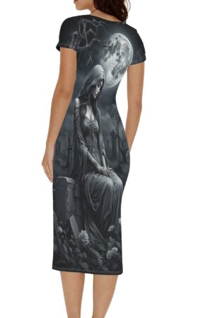 Women's Short Sleeve Dress Casual All Over Print Tshirt Long Dresses