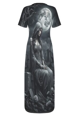 Women's Short Sleeve Dress Casual All Over Print Tshirt Long Dresses