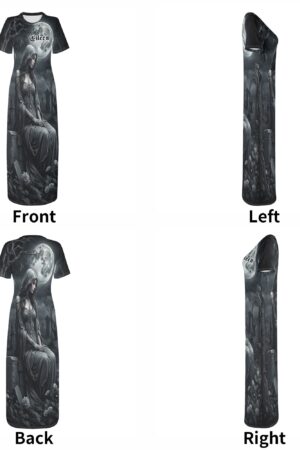 Women's Short Sleeve Dress Casual All Over Print Tshirt Long Dresses