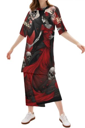 Women's Lightweight Oversize Half-Sleeve T-shirt & Midi Skirt Two-Piece Set