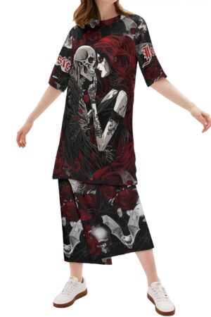 Women's Lightweight Oversize Half-Sleeve T-shirt & Midi Skirt Two-Piece Set