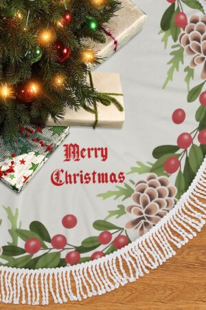 Merry Christmas Fringed Christmas Tree Skirts Decor Home 3 Sizes