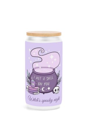 Frosted 16oz Glass Cups with Bamboo Lid Beer Can Tumbler