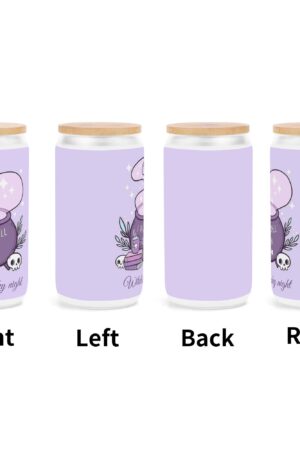 Frosted 16oz Glass Cups with Bamboo Lid Beer Can Tumbler