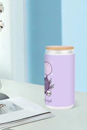 Frosted 16oz Glass Cups with Bamboo Lid Beer Can Tumbler