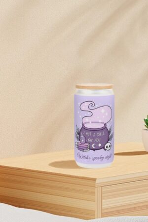 Frosted 16oz Glass Cups with Bamboo Lid Beer Can Tumbler