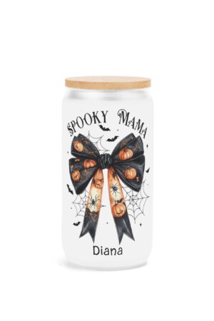 Frosted 16oz Glass Cups with Bamboo Lid Beer Can Tumbler