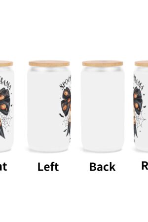 Frosted 16oz Glass Cups with Bamboo Lid Beer Can Tumbler