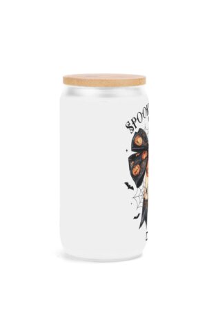 Frosted 16oz Glass Cups with Bamboo Lid Beer Can Tumbler