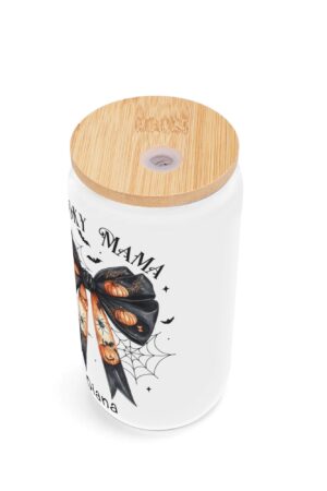 Frosted 16oz Glass Cups with Bamboo Lid Beer Can Tumbler