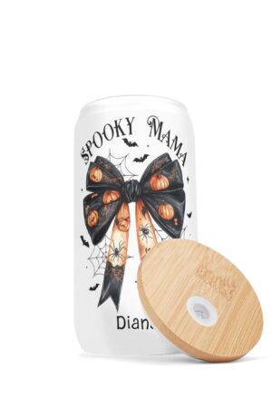 Frosted 16oz Glass Cups with Bamboo Lid Beer Can Tumbler