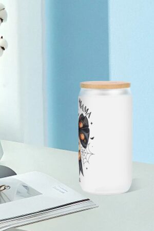 Frosted 16oz Glass Cups with Bamboo Lid Beer Can Tumbler