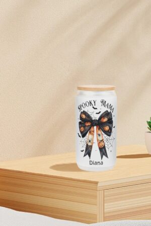 Frosted 16oz Glass Cups with Bamboo Lid Beer Can Tumbler