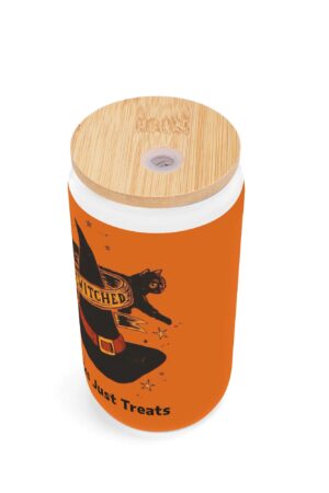 Frosted 16oz Glass Cups with Bamboo Lid Beer Can Tumbler